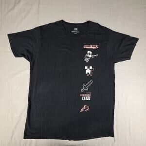 Neff x Minecraft T-Shirt Mens Large Black Graphic Tee Axolotl Creeper